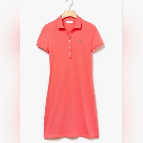 Lacoste Slim Fit Stretch Mini Pique Polo Dress Watermelon Pink sz 44/L - Picture 1 of 10